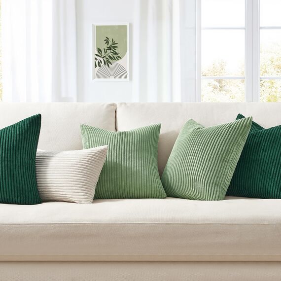 Topfinel Kissenbezug 50x50 grün Kordsamt 2er Set gestreiftes Muster Kissenbezüge Kissenhülle Dekokissen Sofakissen Couchkissen Dekokissen Zierkissenbezug Deko Kissenhüllen Wohnzimmer Schlafzimmer