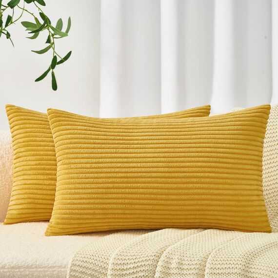 Topfinel 2er Set Kissenbezüge 40x80cm Kord Kissenhülle Dekorative Kissenbezug Sofakissen Couchkissen Dekokissen Zierkissenbezug Deko Kissenhülle Gelb