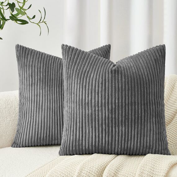 Topfinel Kissenbezug 80x80 Dunkle Grau Kordsamt 2er Set Gestreiftes Muster Kissenbezüge Kissenhülle Dekokissen Sofakissen Couchkissen Dekokissen Deko Kissenhüllen Wohnzimmer Schlafzimmer