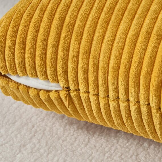 Topfinel Kissenbezug 50x50 Kordsamt 2er Set Gelb gestreiftes Muster Kissenbezüge Kissenhülle Dekokissen Sofakissen Couchkissen Dekokissen Zierkissenbezug Deko Kissenhüllen Wohnzimmer Schlafzimmer