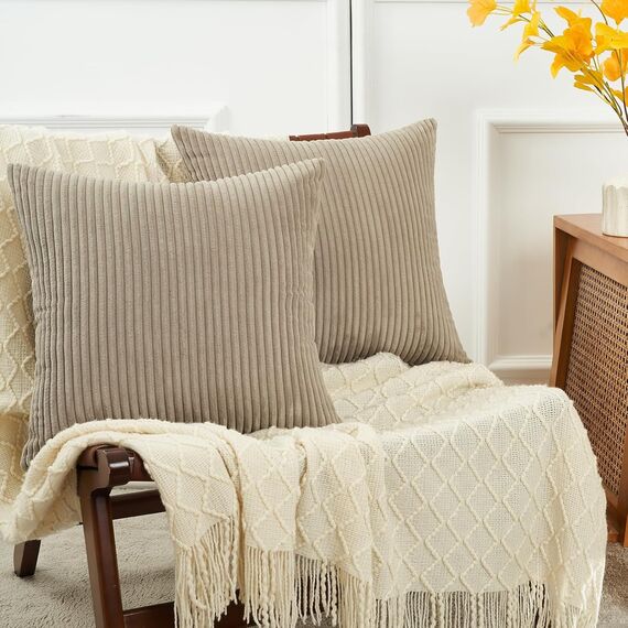 Topfinel Kissenbezug 40x80 Taupe Kordsamt 2er Set Gestreiftes Muster Kissenbezüge Kissenhülle Dekokissen Sofakissen Couchkissen Dekokissen Zierkisse