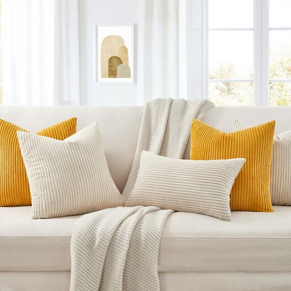 Topfinel Kissenbezug 45x45 2er Set creme Kordsamt gestreiftes Muster Kissenbezüge Kissenhülle Dekokissen Sofakissen Couchkissen Dekokissen Zierkissenbezug Deko Kissenhüllen Wohnzimmer Schlafzimmer