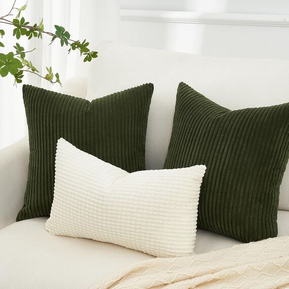 Topfinel 2er Set Kissenbezüge 80x80cm Kord Kissenhülle Dekorative Kissenbezug Sofakissen Couchkissen Dekokissen Zierkissenbezug Deko Kissenhülle Olivgrün