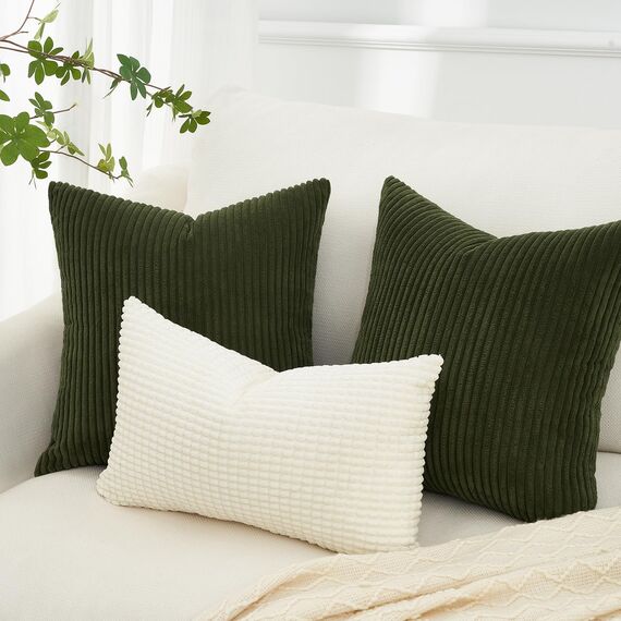 Topfinel Kissenbezug 40x40 Olivengrün Kordsamt 2er Set gestreiftes Muster Kissenbezüge Kissenhülle Dekokissen Sofakissen Couchkissen Dekokissen Zierkissenbezug Deko Kissenhüllen Wohnzimmer