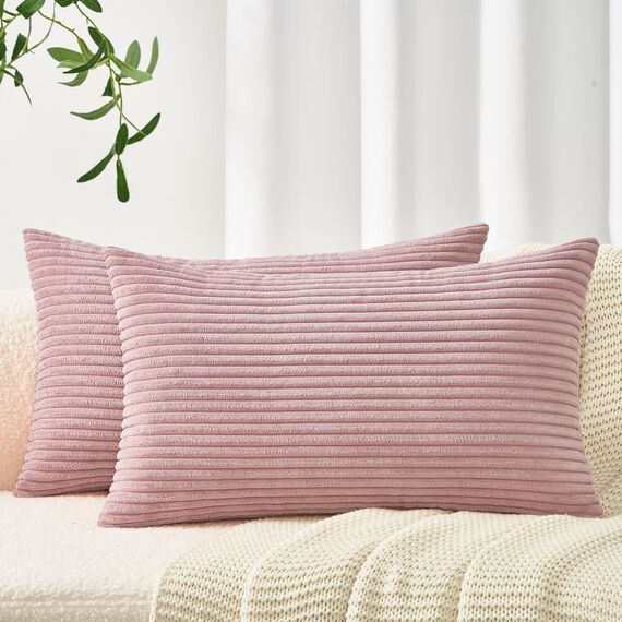 Topfinel 2er Set Kissenbezüge 50x70cm Kord Kissenhülle Dekorative Kissenbezug Sofakissen Couchkissen Dekokissen Zierkissenbezug Deko Kissenhülle Rosa