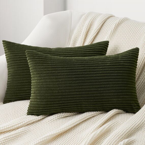 Topfinel 2er Set Kissenbezüge 40x80cm Kord Kissenhülle Dekorative Kissenbezug Sofakissen Couchkissen Dekokissen Zierkissenbezug Deko Kissenhülle Olivgrün