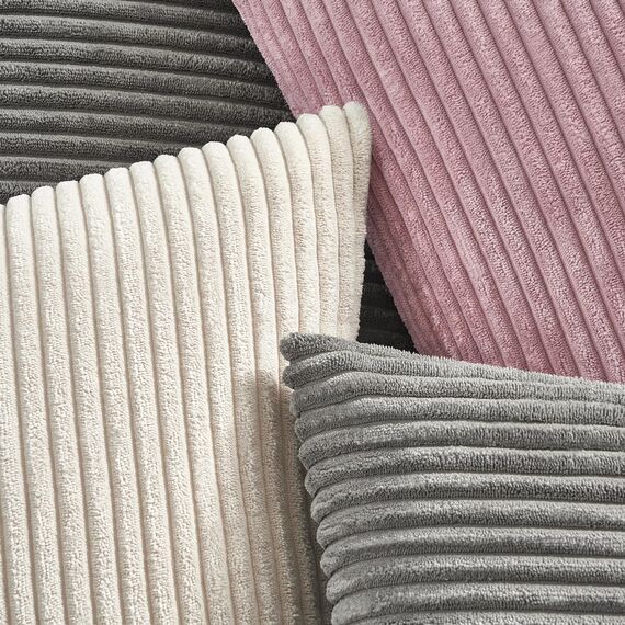 Topfinel 2er Set Kissenbezug 45x45 grau Kordsamt gestreiftes Muster Kissenbezüge Kissenhülle Dekokissen Sofakissen Couchkissen Dekokissen Zierkissenbezug Deko Kissenhüllen Wohnzimmer Schlafzimmer