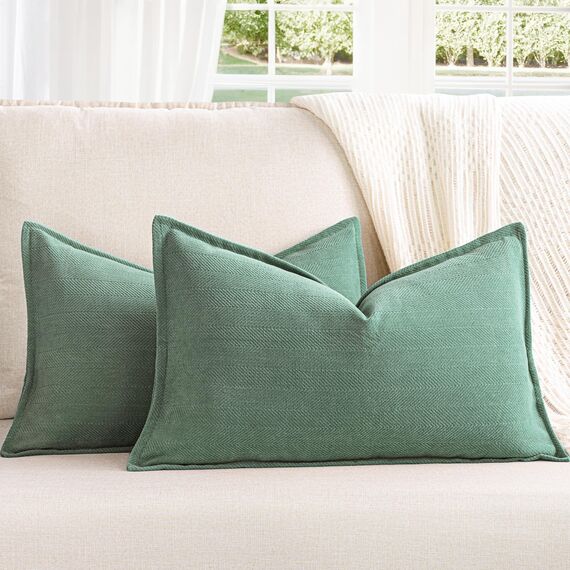 ZWJD Staub Grün Kissenbezug 30x50 2er Set Chenille Kissenbezüge Sofakissen Kissenhüllen mit elegantem Design, weiche und luxuriöse dekorative Dekokissen für Couch, Bett und Heimdekoration