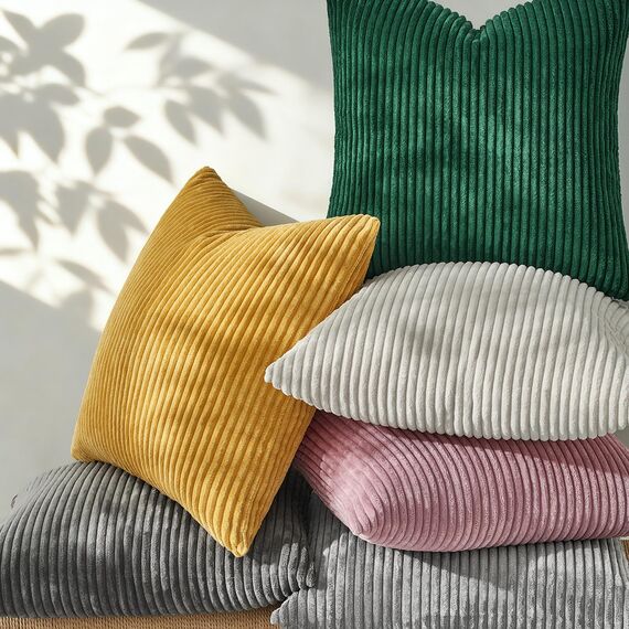 Topfinel Kissenbezug 65x65 Rosa Kordsamt 2er Set Gestreiftes Muster Kissenbezüge Kissenhülle Dekokissen Sofakissen Couchkissen Dekokissen Zierkisse