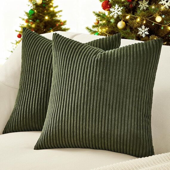 Topfinel 2er Set Kissenbezüge 80x80cm Kord Kissenhülle Dekorative Kissenbezug Sofakissen Couchkissen Dekokissen Zierkissenbezug Deko Kissenhülle Olivgrün