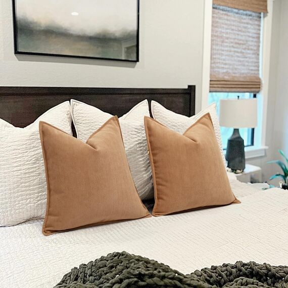 ZWJD Kamel Kissenbezug 50x50 2er Set Chenille Kissenbezüge Sofakissen Kissenhüllen mit elegantem Design, weiche und luxuriöse dekorative Dekokissen für Couch, Bett und Heimdekoration