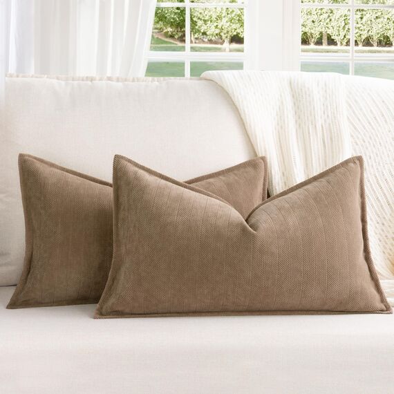 ZWJD Khaki Kissenbezug 30x50 2er Set Chenille Kissenbezüge Sofakissen Kissenhüllen mit elegantem Design, weiche und luxuriöse dekorative Dekokissen für Couch, Bett und Heimdekoration