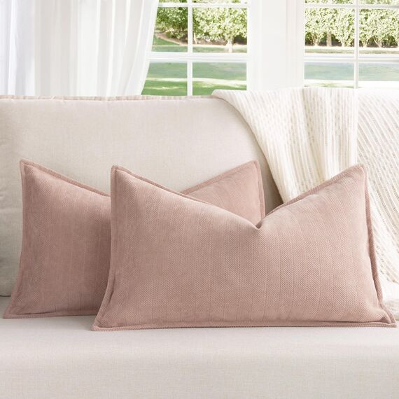 ZWJD Dusty Pink Kissenbezug 30x50 2er Set Chenille Kissenbezüge Sofakissen Kissenhüllen mit elegantem Design, weiche und luxuriöse dekorative Dekokissen für Couch, Bett und Heimdekoration