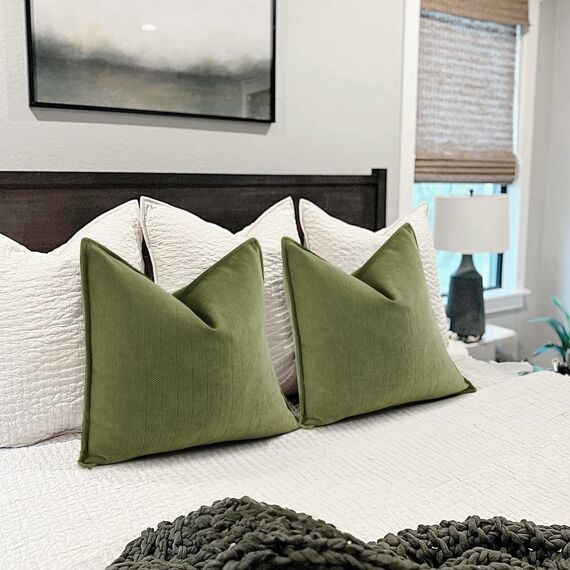 ZWJD Oliv Grün Kissenbezug 40x40 2er Set Chenille Kissenbezüge Sofakissen Kissenhüllen mit elegantem Design, weiche und luxuriöse dekorative Dekokissen für Couch, Bett und Heimdekoration