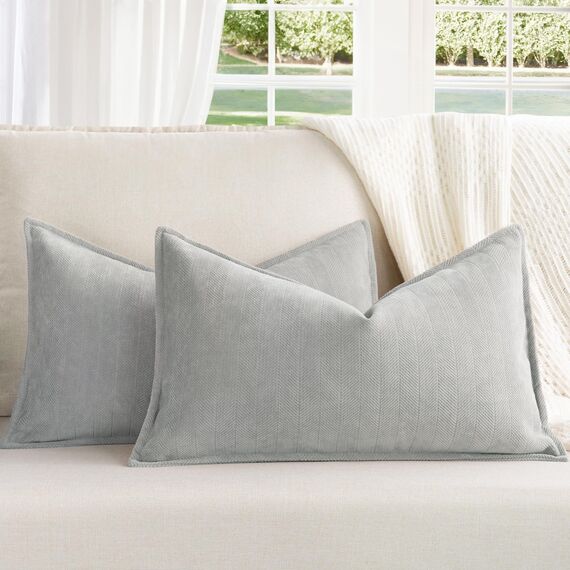 ZWJD Hell Grau Kissenbezug 30x50 2er Set Chenille Kissenbezüge Sofakissen Kissenhüllen mit elegantem Design, weiche und luxuriöse dekorative Dekokissen für Couch, Bett und Heimdekoration