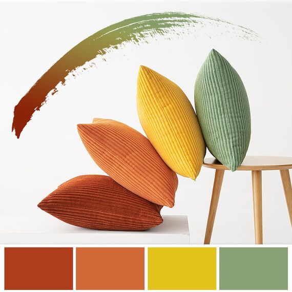 MIULEE Kordsamt Kissenbezug Weiche Kissenhülle Dekorative Sofakissen Quadratische Dekokissen Zierkissenbezug Gestreifte Kissenbezüge für Wohnzimmer Schlafzimmer 4 Stück 40x40cm Orange grüne Serie