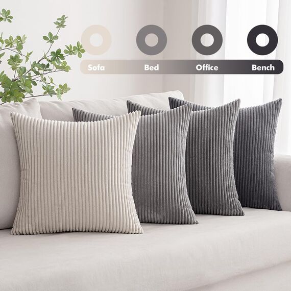 MIULEE Kordsamt Kissenbezug Weiche Kissenhülle Dekorative Sofakissen Quadratische Dekokissen Zierkissenbezug Gestreifte Kissenbezüge für Wohnzimmer Schlafzimmer 4 Stück 50x50cm Dunkelgraue Serie