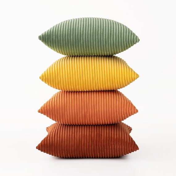 MIULEE Kordsamt Kissenbezug Weiche Kissenhülle Dekorative Sofakissen Quadratische Dekokissen Zierkissenbezug Gestreifte Kissenbezüge für Wohnzimmer Schlafzimmer 4 Stück 45x45cm Orange grüne Serie
