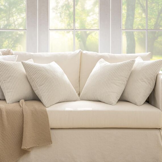 MIULEE 4er Set Kissenbezüge Kord Kissenhülle Dekorative Kissenbezug Sofakissen Couchkissen Dekokissen Zierkissenbezug Deko Kissenhülle mit Verstecktem Reißverschluss 50x50cm 20x20in Creme