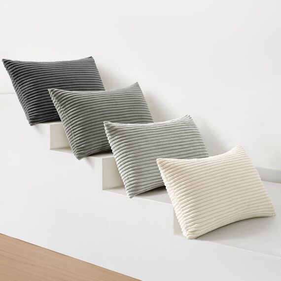 MIULEE Kordsamt Kissenbezug Kissenhülle Dekorative Sofakissen Quadratische Dekokissen Zierkissenbezug Gestreifte Kissenbezüge für Wohnzimmer Schlafzimmer 4 Stück 30x50cm Dunkelgraue Serie Series