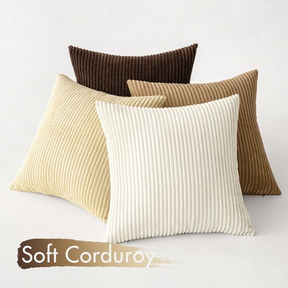 MIULEE Kordsamt Kissenbezug Weiche Kissenhülle Dekorative Sofakissen Quadratische Dekokissen Moderne Zierkissenbezug Gestreifte Kissenbezüge für Wohnzimmer Schlafzimmer 4 Stück 40x40cm Braun