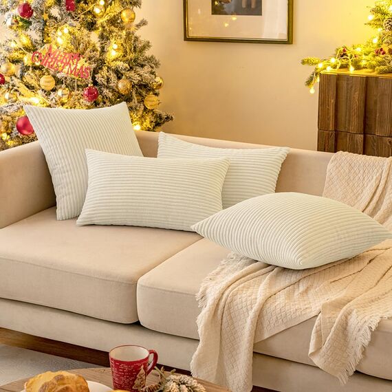 MIULEE 4er Set Kissenbezüge Kord Kissenhülle Dekorative Kissenbezug Sofakissen Couchkissen Dekokissen Zierkissenbezug Deko Kissenhülle mit Verstecktem Reißverschluss 50x50cm 20x20in Creme