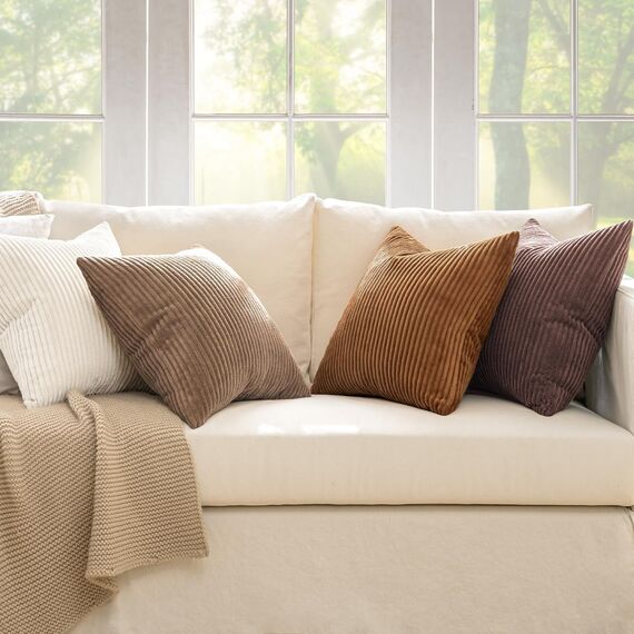MIULEE Kissenbezug 40x40 4er Set Kordsamt Weiche Kissenhülle Dekorative Sofakissen Quadratische Dekokissen Zierkissenbezug Gestreifte Kissenbezüge für Wohnzimmer Braun