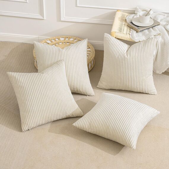 MIULEE 4er Set Kissenbezüge Kord Kissenhülle Dekorative Kissenbezug Sofakissen Couchkissen Dekokissen Zierkissenbezug Deko Kissenhülle mit Verstecktem Reißverschluss 40x40cm 16x16in Creme