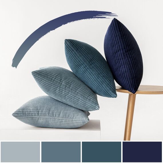 MIULEE Kordsamt Kissenbezug Weiche Kissenhülle Dekorative Sofakissen Quadratische Dekokissen Zierkissenbezug Gestreifte Kissenbezüge für Wohnzimmer Schlafzimmer 4 Stück 60x60cm Dunkelblaue Serie