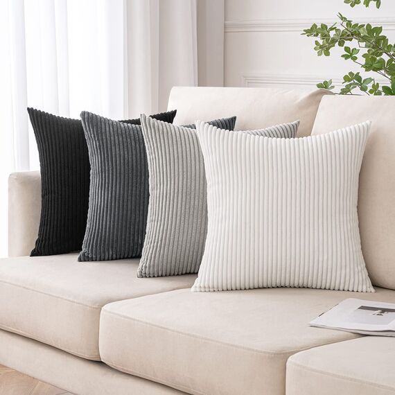 MIULEE 4er Set Samt Kissenbezug Kissenhülle Kopfkissenbezug Dekorative Dekokissen Couchkissen Deko Bezug Sofakissenbezug für Wohnzimmer Schlafzimmer Büro 50x50 cm, Cord-Grau Serie