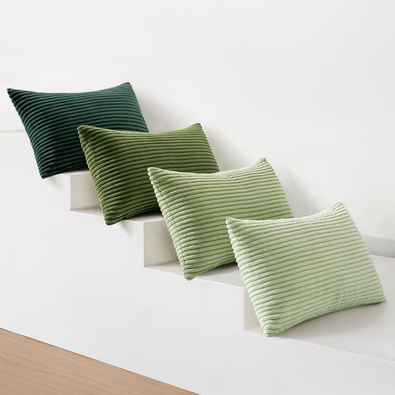 MIULEE Kordsamt Kissenbezug Weiche Kissenhülle Dekorative Sofakissen Quadratische Dekokissen Zierkissenbezug Gestreifte Kissenbezüge für Wohnzimmer 4 Stück 30x50cm Forest Green Series