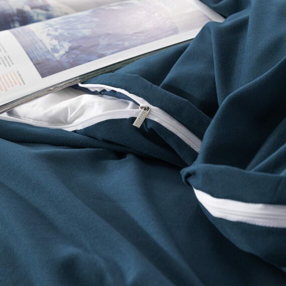 BEDSURE Bettwäsche 135x200 2teilig Marineblau - 1 Bettbezug 135x200 cm + 1 Kissenbezug 80X80 cm, ÖKO-TEX Bettwäsche-Sets Blau Polyester Mikrofaser mit Reißverschluss