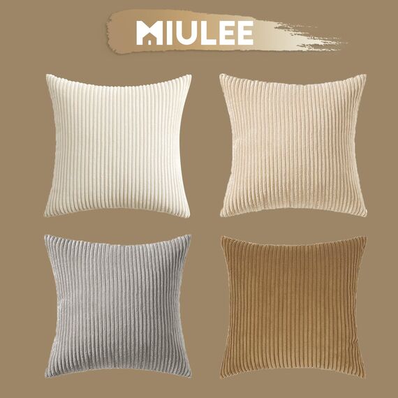MIULEE Kordsamt Kissenbezug Weiche Kissenhülle Dekorative Sofakissen Quadratische Dekokissen Zierkissenbezug Gestreifte Kissenbezüge für Wohnzimmer Schlafzimmer 4 Stück 50x50cm Graubraune Serie