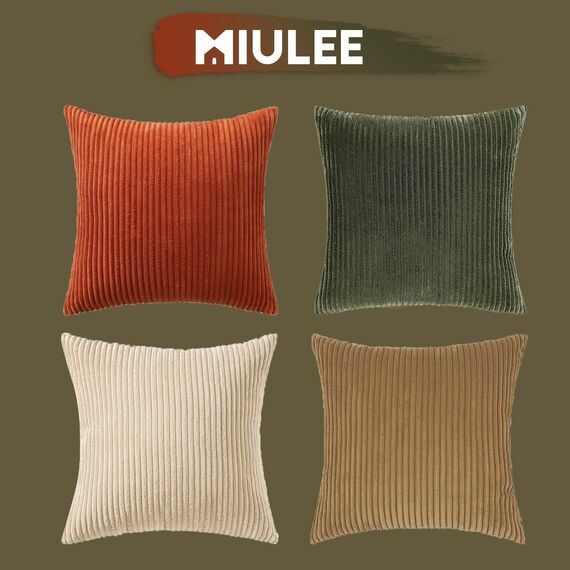 MIULEE Kordsamt Kissenbezug Weiche Kissenhülle Dekorative Sofakissen Quadratische Dekokissen Zierkissenbezug Gestreifte Kissenbezüge für Wohnzimmer Schlafzimmer 4 Stück 50x50cm Braungrüne Serie