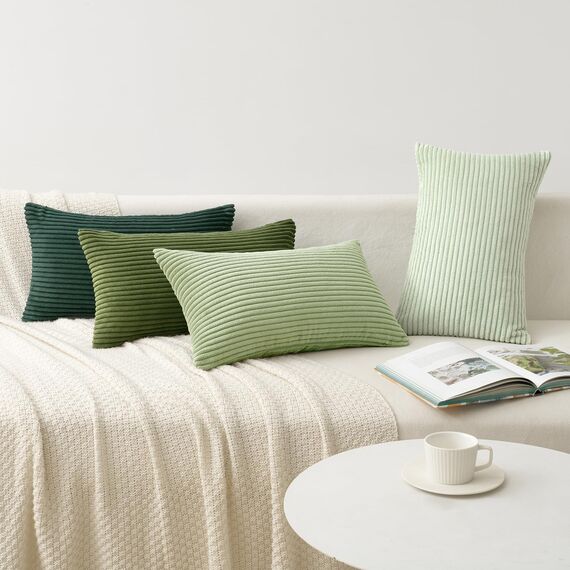 MIULEE Kordsamt Kissenbezug Weiche Kissenhülle Dekorative Sofakissen Quadratische Dekokissen Zierkissenbezug Gestreifte Kissenbezüge für Wohnzimmer 4 Stück 40x60cm Forest Green Series