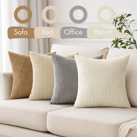 MIULEE Kordsamt Kissenbezug Weiche Kissenhülle Dekorative Sofakissen Quadratische Dekokissen Zierkissenbezug Gestreifte Kissenbezüge für Wohnzimmer Schlafzimmer 4 Stück 50x50cm Graubraune Serie
