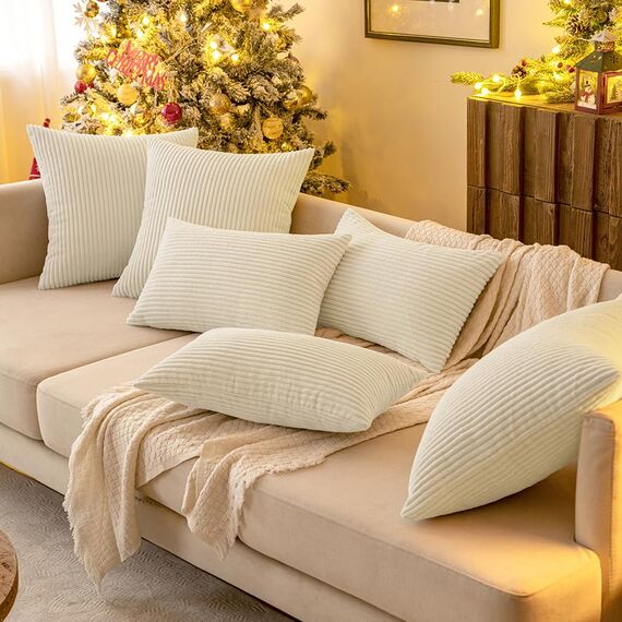 MIULEE 4er Set Kissenbezüge Kord Kissenhülle Dekorative Kissenbezug Sofakissen Couchkissen Dekokissen Zierkissenbezug Deko Kissenhülle mit Verstecktem Reißverschluss 50x50cm 20x20in Creme