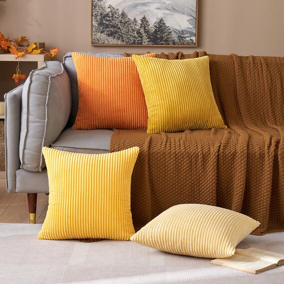 MIULEE Kordsamt Kissenbezug Weiche Kissenhülle Dekorative Sofakissen Quadratische Dekokissen Moderne Zierkissenbezug Gestreifte Kissenbezüge für Wohnzimmer Schlafzimmer 4 Stück 40x40cm Orange