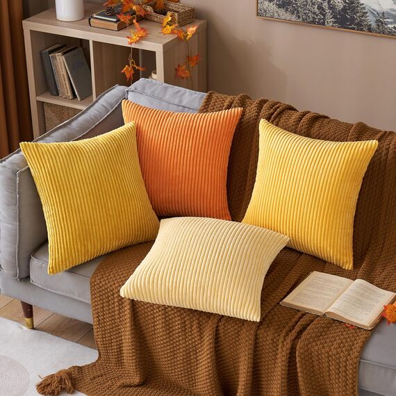 MIULEE Kordsamt Kissenbezug Weiche Kissenhülle Dekorative Sofakissen Quadratische Dekokissen Moderne Zierkissenbezug Gestreifte Kissenbezüge für Wohnzimmer Schlafzimmer 4 Stück 40x40cm Orange