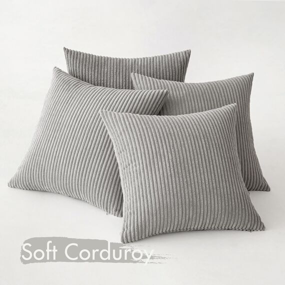 MIULEE 4er Set Kissenbezüge Kord Kissenhülle Dekorative Kissenbezug Sofakissen Couchkissen Dekokissen Zierkissenbezug Deko Kissenhülle mit Verstecktem Reißverschluss 45x45cm 18x18in Hellgrau