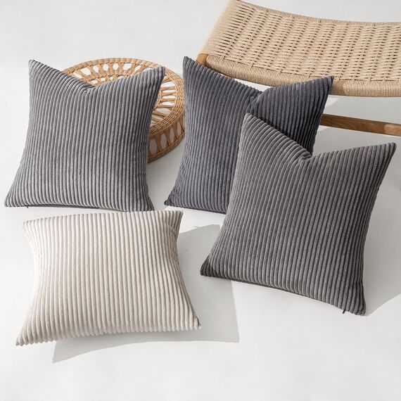 MIULEE Kordsamt Kissenbezug Weiche Kissenhülle Dekorative Sofakissen Quadratische Dekokissen Zierkissenbezug Gestreifte Kissenbezüge für Wohnzimmer Schlafzimmer 4 Stück 45x45cm Dunkelgraue Serie