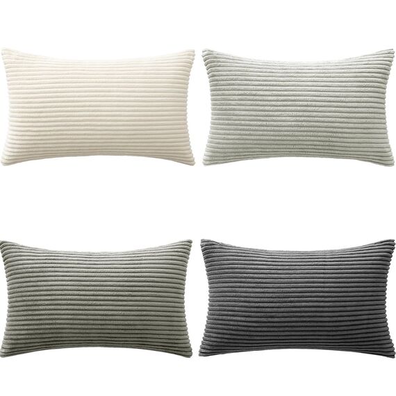 MIULEE Kordsamt Kissenbezug Kissenhülle Dekorative Sofakissen Quadratische Dekokissen Zierkissenbezug Gestreifte Kissenbezüge für Wohnzimmer Schlafzimmer 4 Stück 30x50cm Dunkelgraue Serie Series