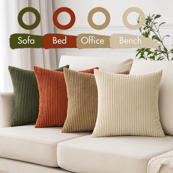 MIULEE Kordsamt Kissenbezug Weiche Kissenhülle Dekorative Sofakissen Quadratische Dekokissen Zierkissenbezug Gestreifte Kissenbezüge für Wohnzimmer Schlafzimmer 4 Stück 50x50cm Braungrüne Serie