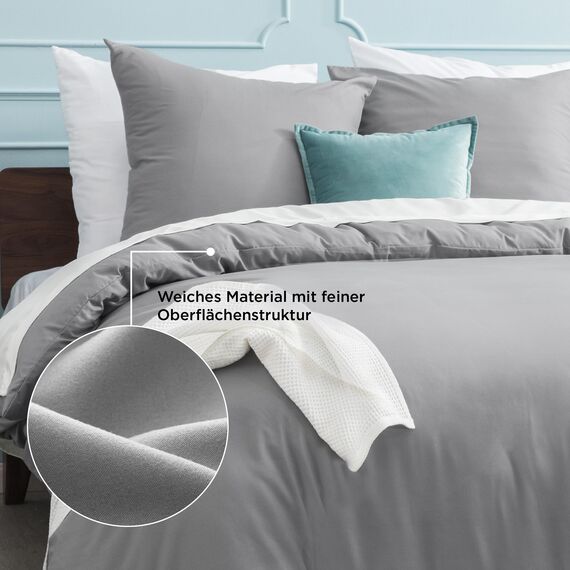 BEDSURE Bettwäsche 135x200 2teilig Grau - 1 Bettbezug 135x200 cm + 1 Kissenbezug 80X80 cm, ÖKO-TEX Bettwäsche-Sets Grau Polyester Mikrofaser mit Reißverschluss