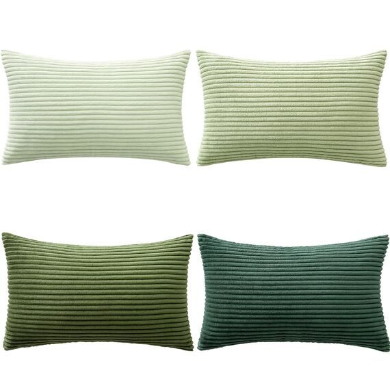 MIULEE Kordsamt Kissenbezug Weiche Kissenhülle Dekorative Sofakissen Quadratische Dekokissen Zierkissenbezug Gestreifte Kissenbezüge für Wohnzimmer 4 Stück 30x50cm Forest Green Series