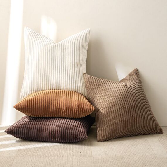 MIULEE Kissenbezug 50x50 4er Set Kordsamt Weiche Kissenhülle Dekorative Sofakissen Quadratische Dekokissen Zierkissenbezug Gestreifte Kissenbezüge für Wohnzimmer Braun