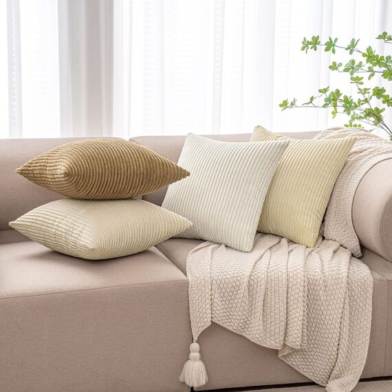 MIULEE Kordsamt Kissenbezug Weiche Kissenhülle Dekorative Sofakissen Quadratische Dekokissen Moderne Zierkissenbezug Gestreifte Kissenbezüge für Wohnzimmer Schlafzimmer 4 Stück 40x40cm Beige