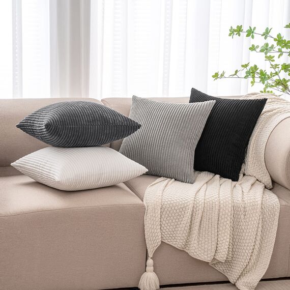MIULEE 4er Set Samt Kissenbezug Kissenhülle Kopfkissenbezug Dekorative Dekokissen Couchkissen Deko Bezug Sofakissenbezug für Wohnzimmer Schlafzimmer Büro 40x40 cm, Cord-Grau Serie, Einfarbig