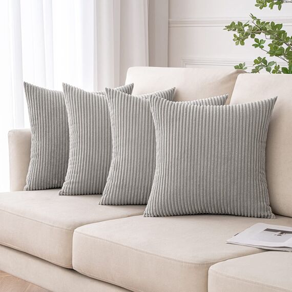 MIULEE 4er Set Kissenbezüge Kord Kissenhülle Dekorative Kissenbezug Sofakissen Couchkissen Dekokissen Zierkissenbezug Deko Kissenhülle mit Verstecktem Reißverschluss 50x50cm 20x20in Hellgrau