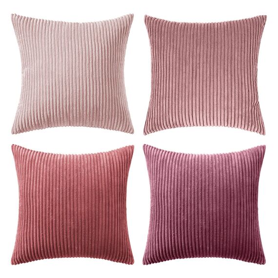 MIULEE Kissenbezug 45x45 4er Set Kordsamt Weiche Kissenhülle Dekorative Sofakissen Quadratische Dekokissen Zierkissenbezug Gestreifte Kissenbezüge für Wohnzimmer Dunkles Rosa
